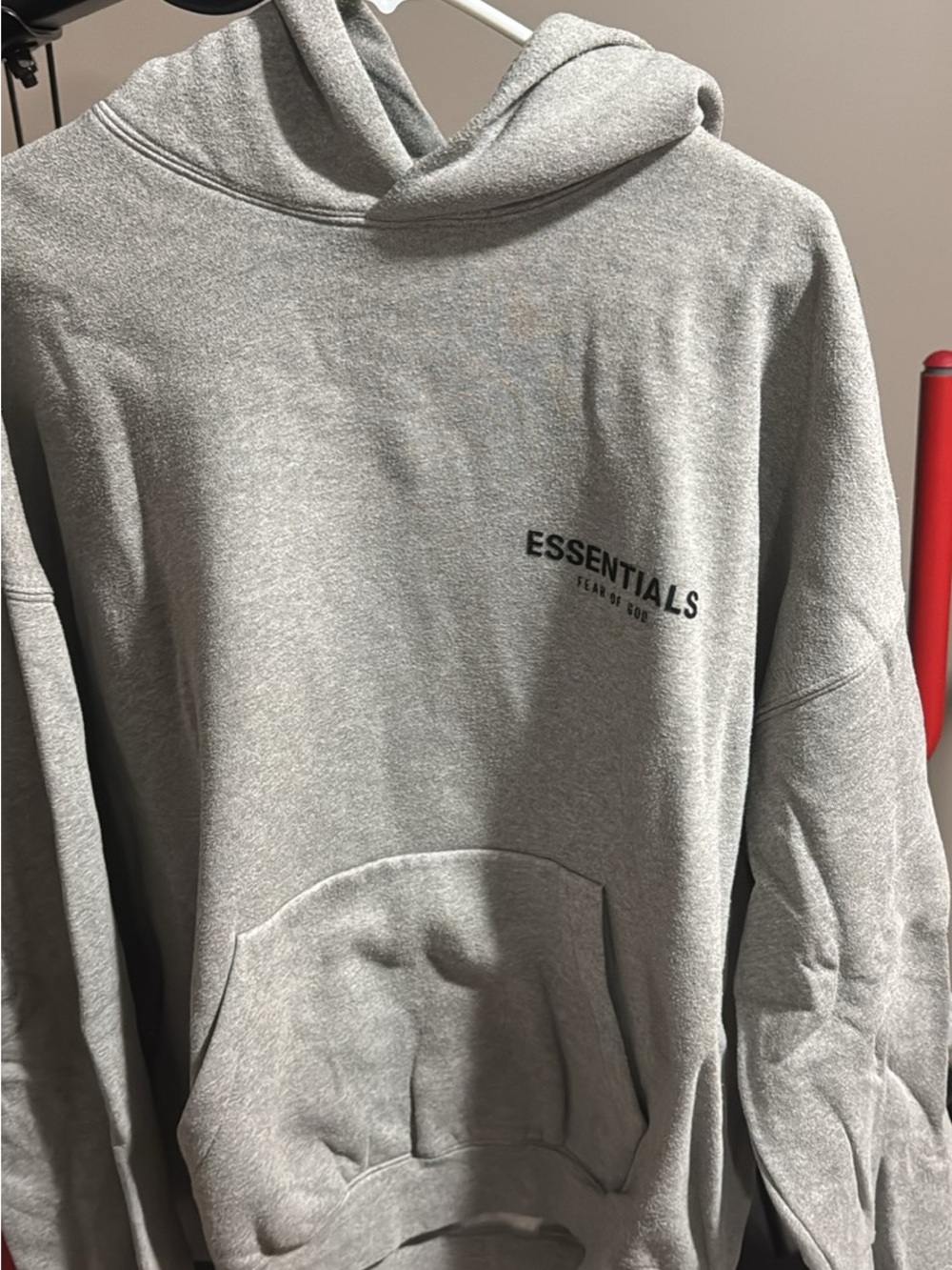 Essentials Gray Pullover Hoodie with Chest Logo